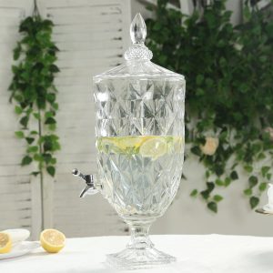 1.3 Gallon Clear Glass Beverage Dispenser with Spigot 21", Diamond Texture Apothecary Jar Style Party Drink Dispenser with Lid - Versatile Serving